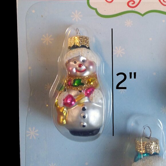 Miniature Snowman Christmas Ornaments Glass Jewel Colors Glitter Set of 5 NIP - Picture 2 of 7